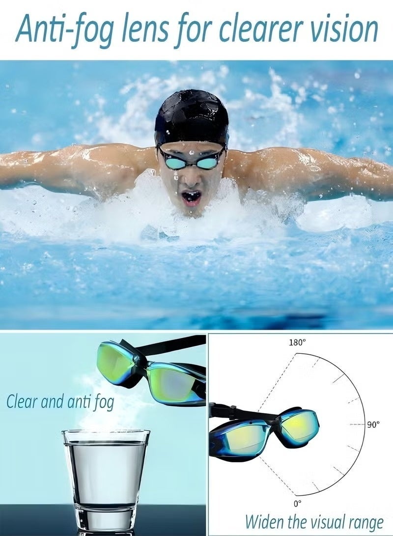 O2. 5 in 1 Anti-fog Swimming Goggles - Swimming Goggles Set with Swimming Cap, Ear Plugs, Nose Clip, Leak-proof Swimming Goggles - Waterproof Swimming Goggles, Effectively Block UV Rays - Suitable for Men, Women - Image 3